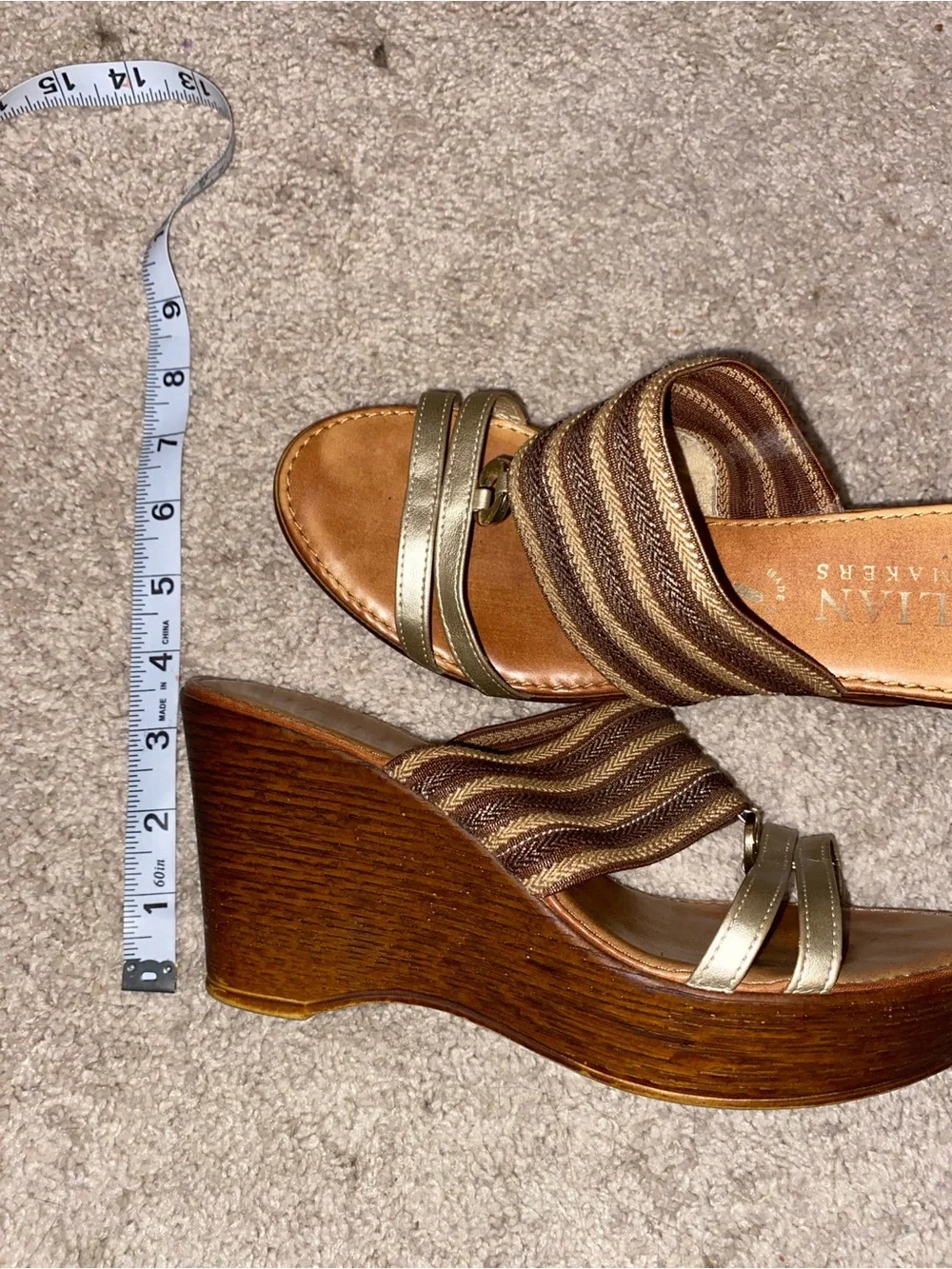 Italian Shoemakers Brown and Gold Woven wedges
